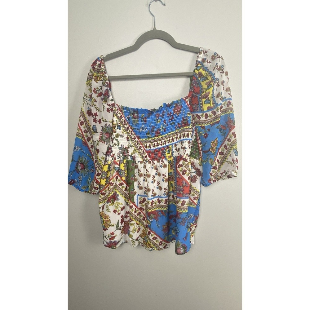 NWT Woman's Top Semi-Sheer Patchwork Floral BOHO Festival Lightweight Size M - Picture 2 of 10
